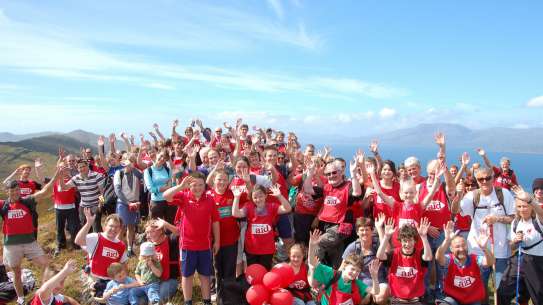 Hikers gather on the Sheep's Head