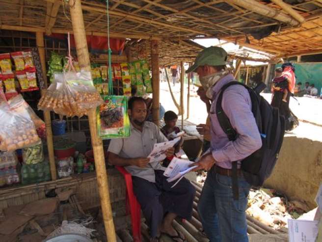 Coronavirus awareness raising being carried out by Christian Aid’s local partner in the Rohingya refugee camps of Cox’s Bazar in Bangladesh.