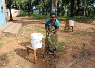 Harerimana Gloriose at a coronavirus awareness raising session on coronavirus in Rumonge.